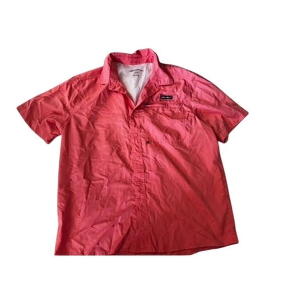 Eddie Bauer Men's Short sleve summer light woven tech shirt UPF 40 Pink Coral L - Picture 1 of 8